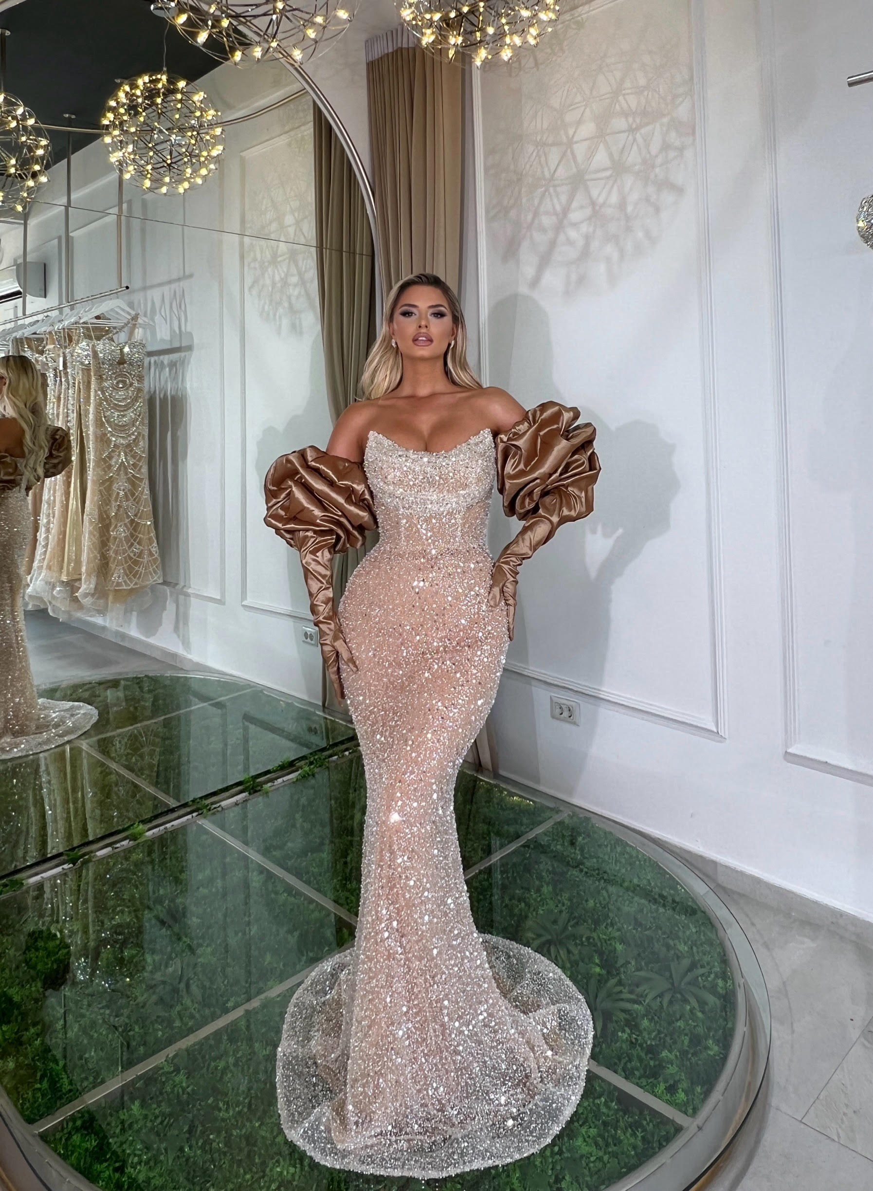 Nude long dress with gloves