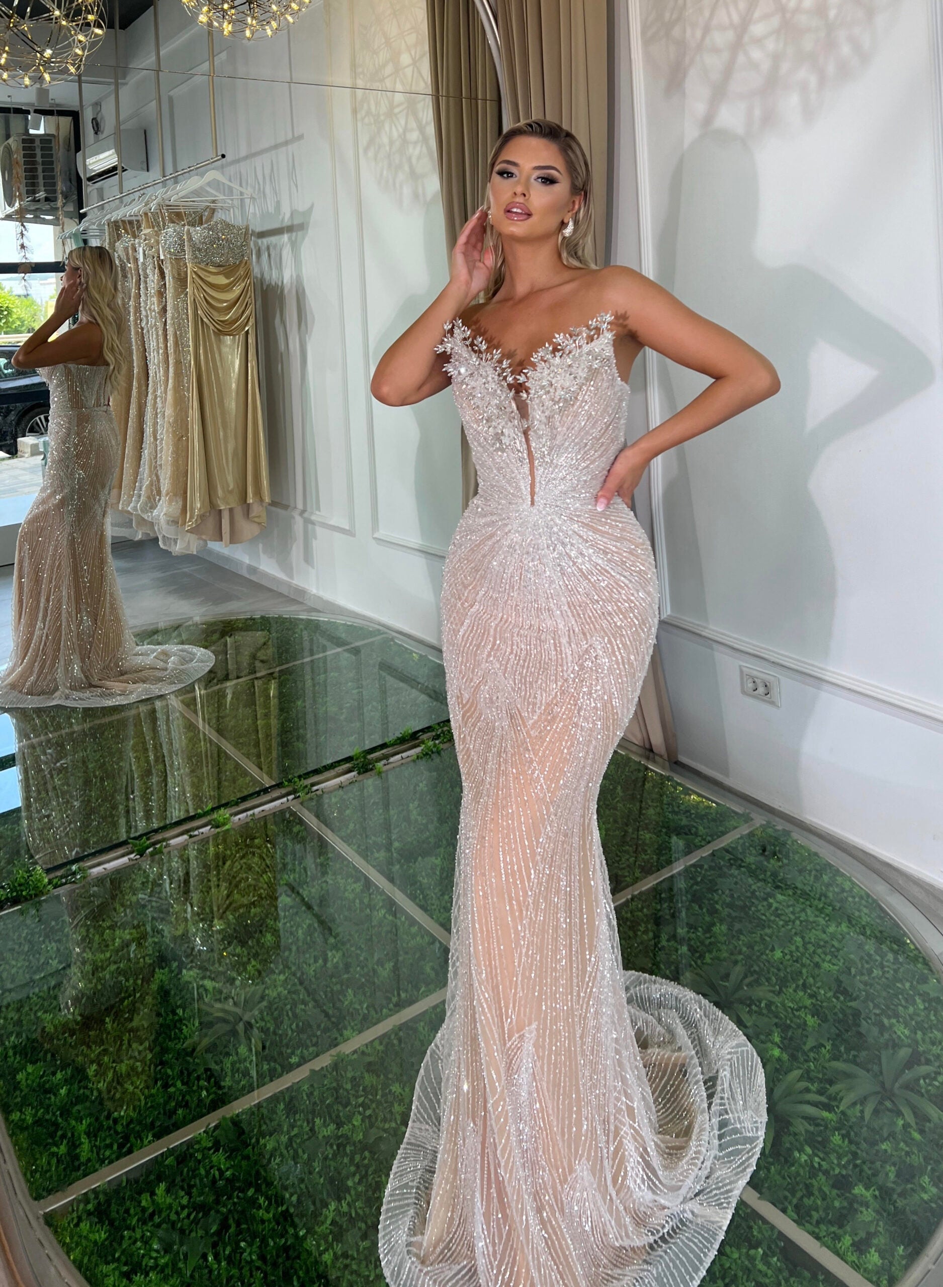 Long nude evening dress