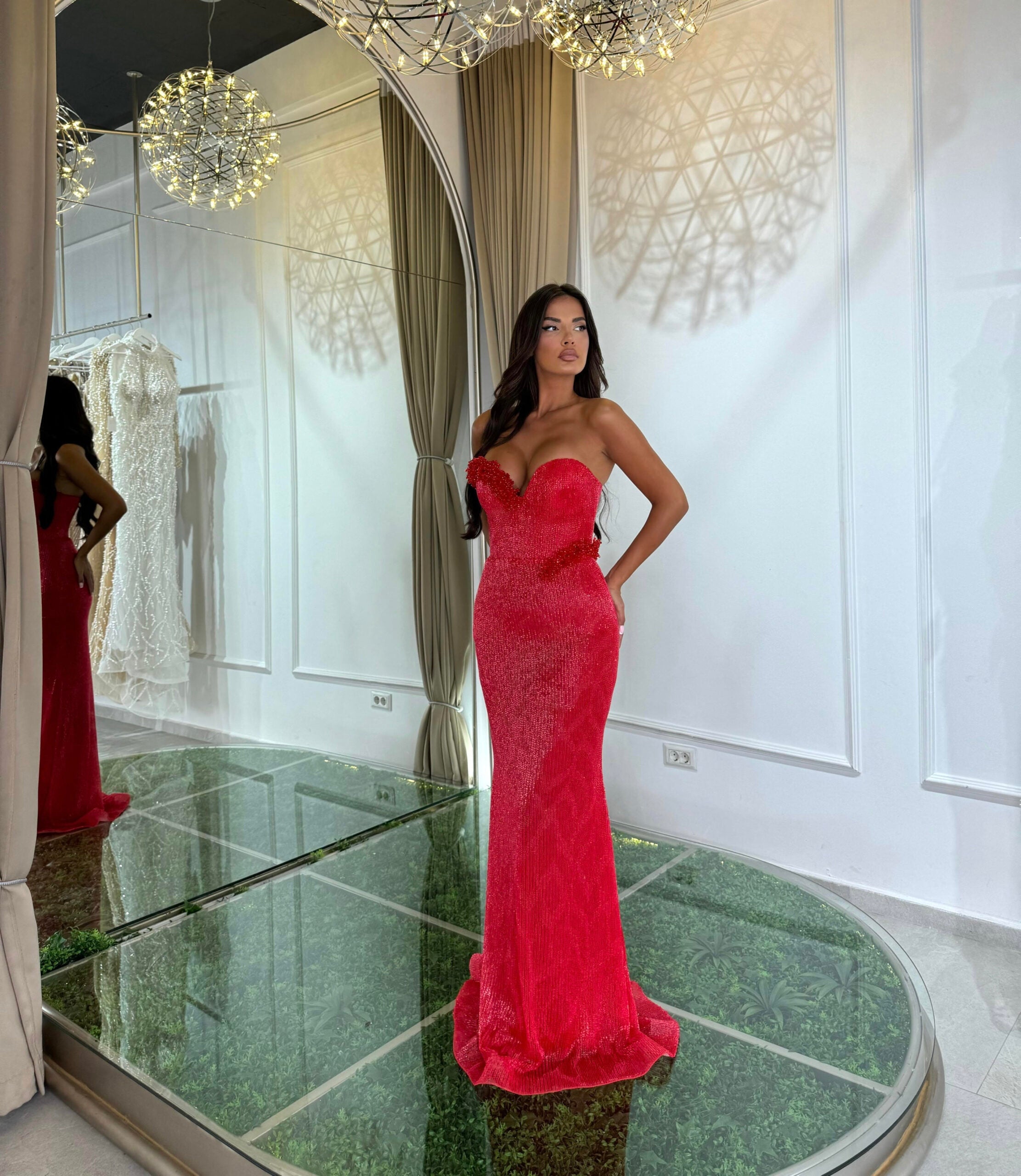 Red Long Dress with Detail