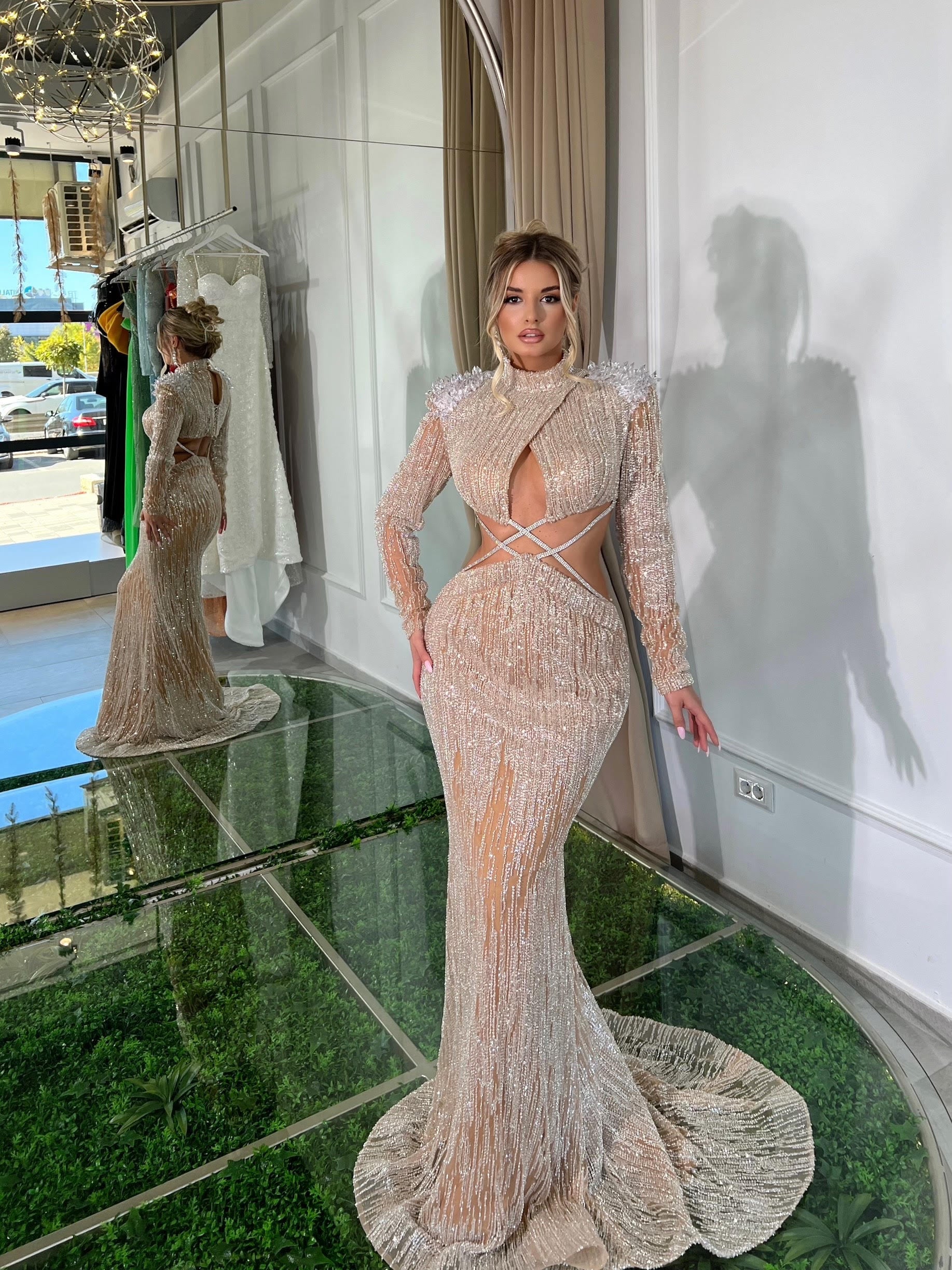 High Neck Embroidered Dress