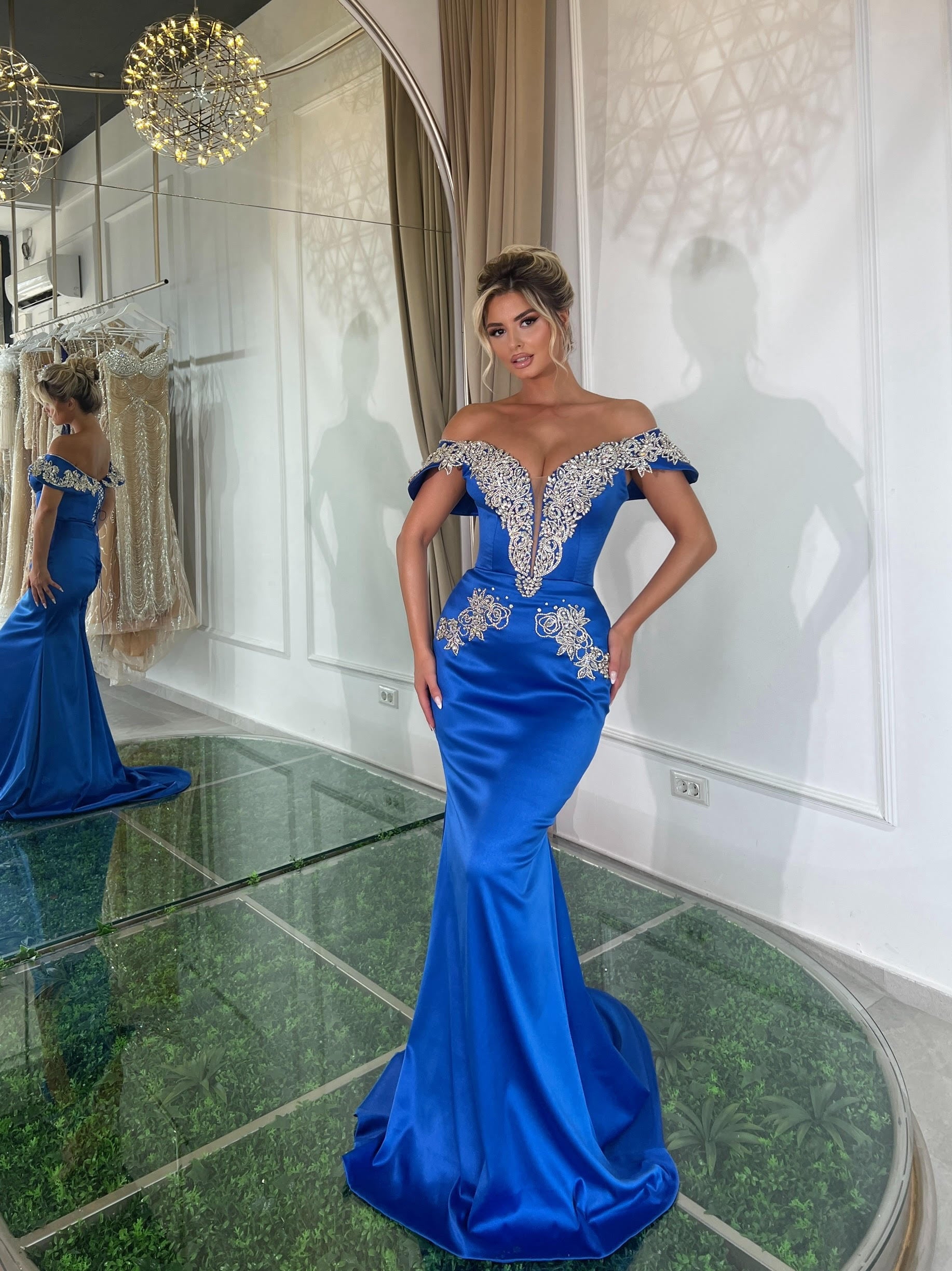 Royal Blue Detailed Dress – NORESYLEJMANI2