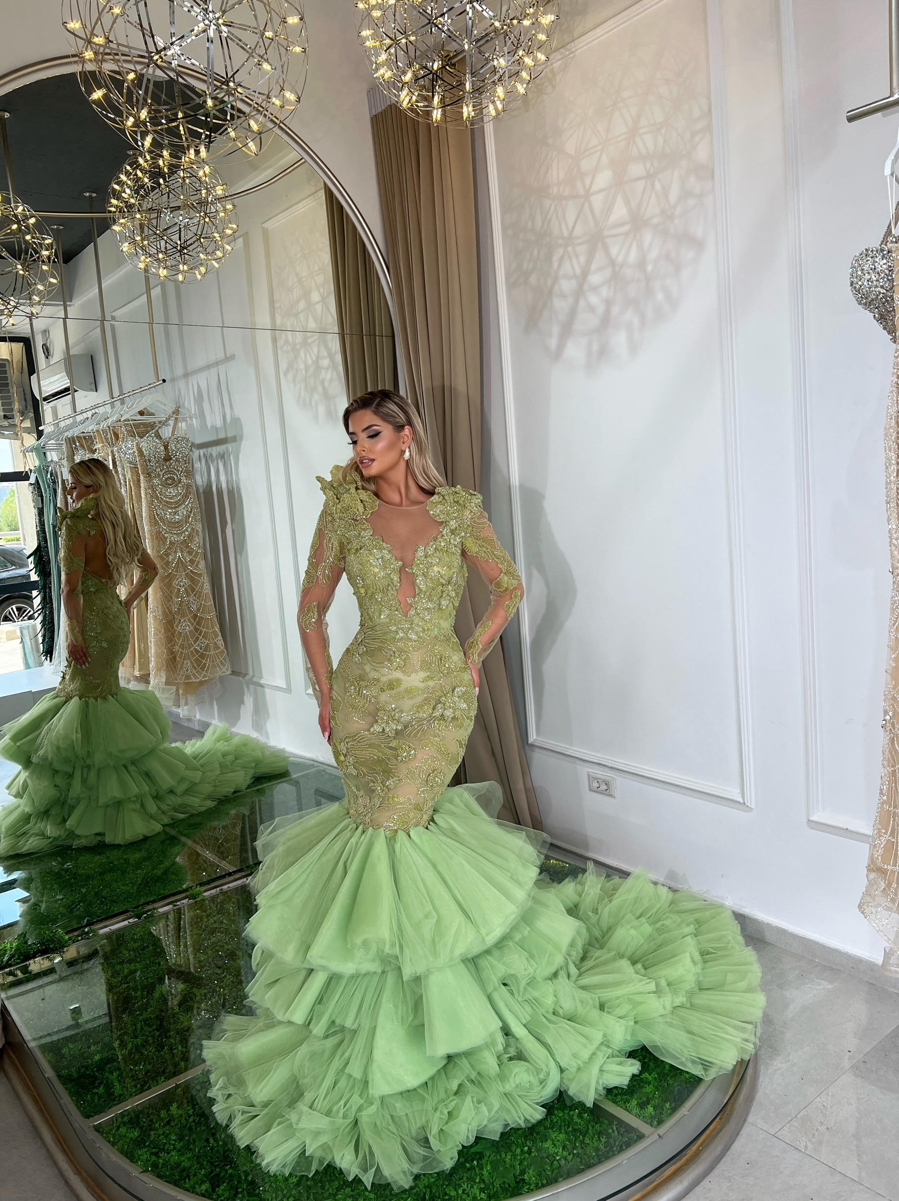 Green embellished dress with tulle