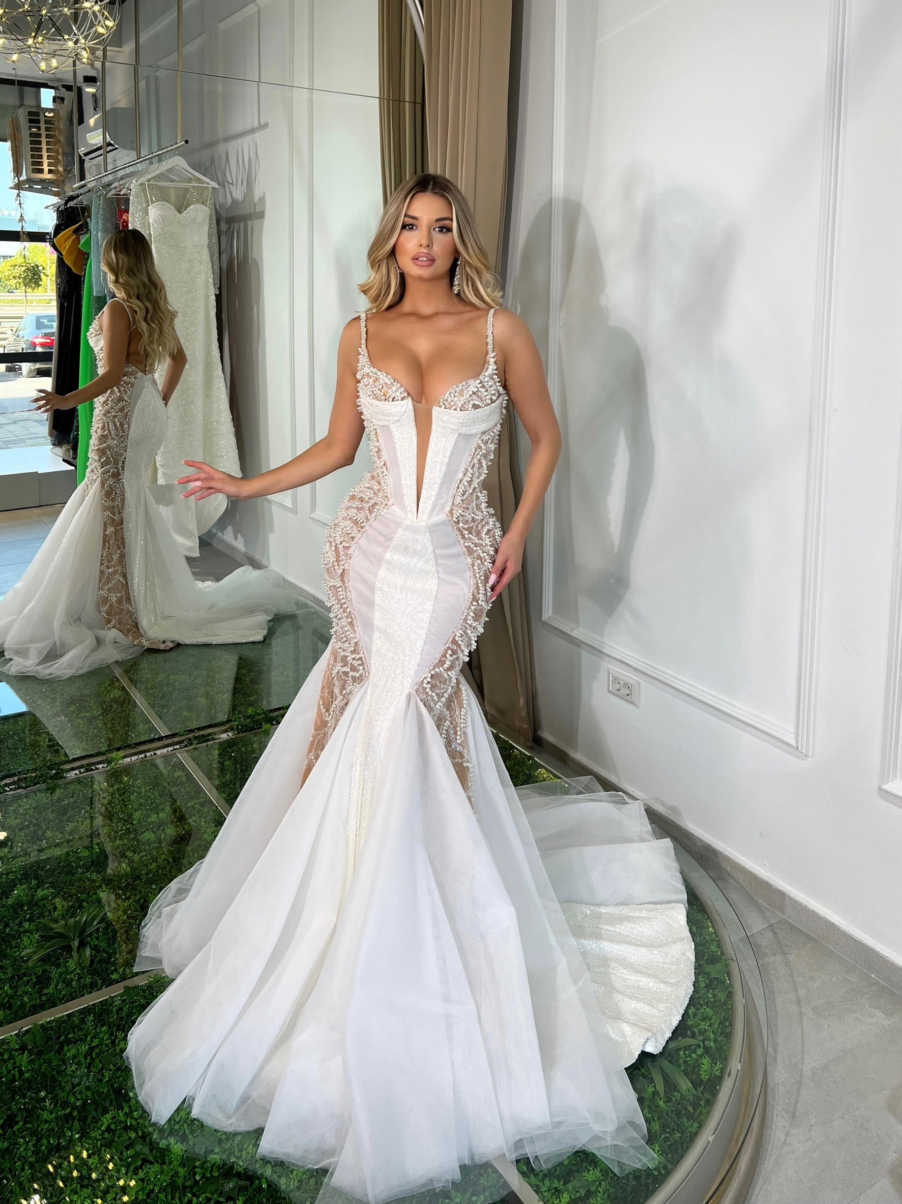 White pearl embellished dress