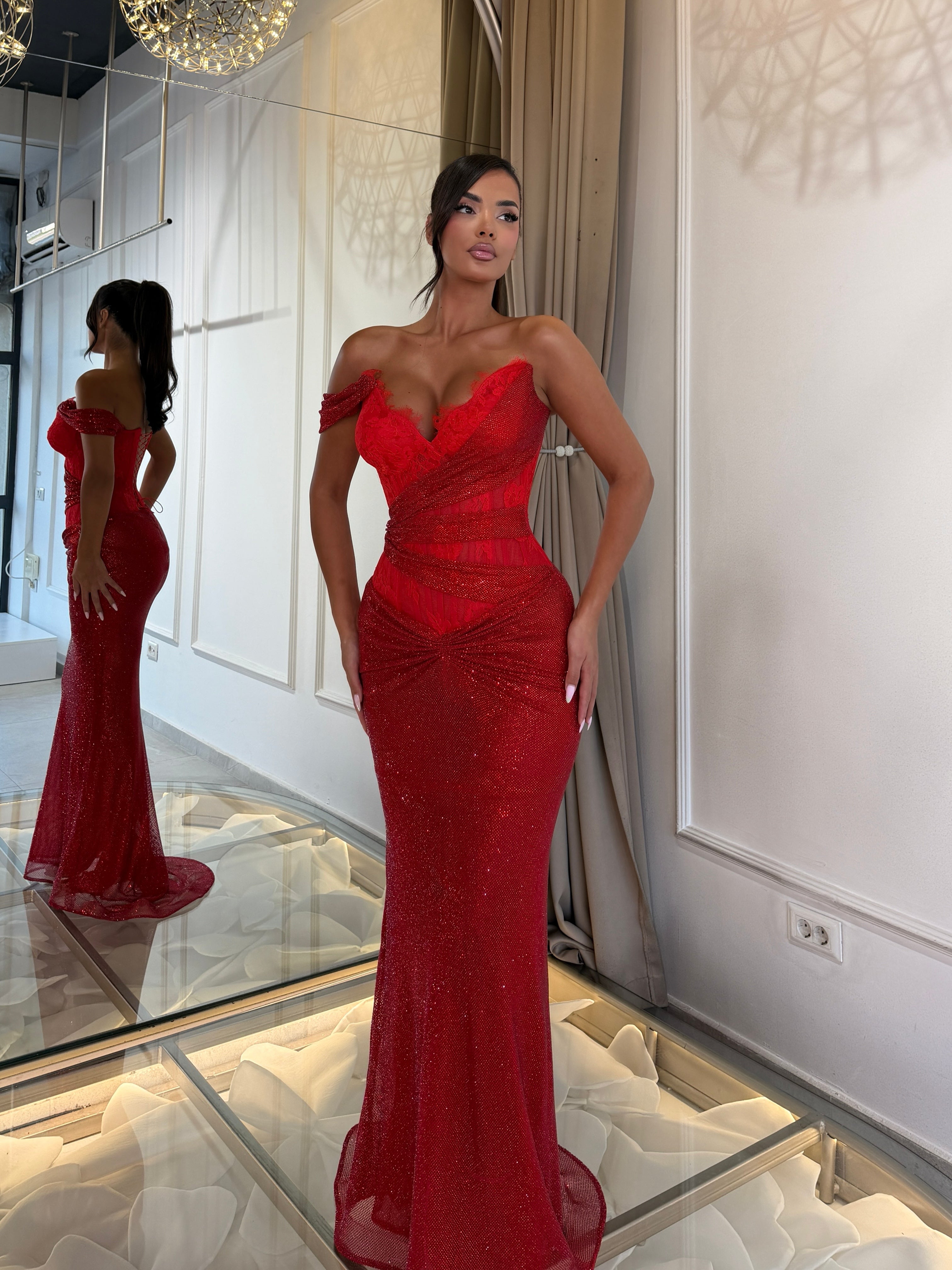Scarlet Lace-Up Draped Dress