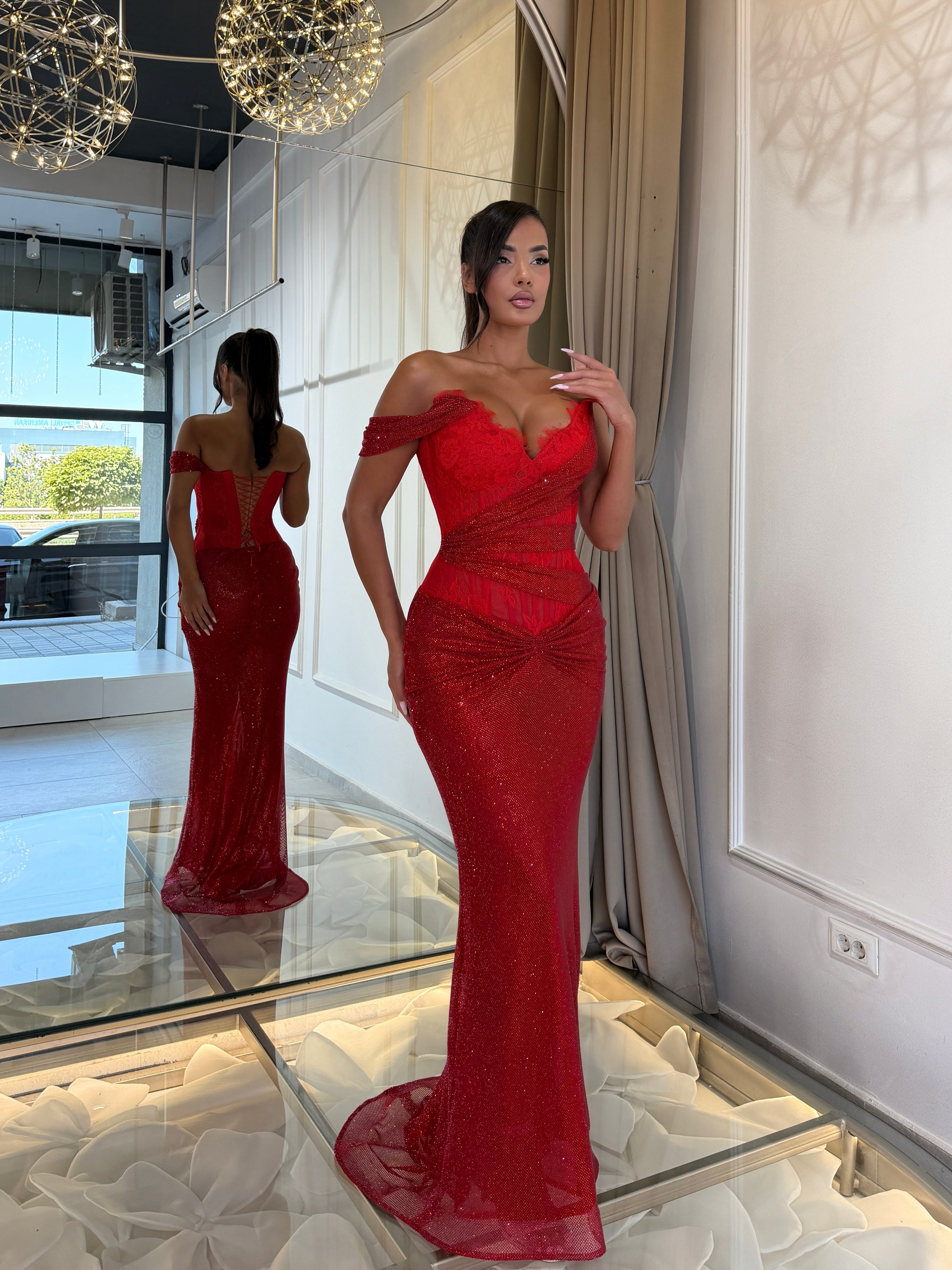 Scarlet Lace-Up Draped Dress