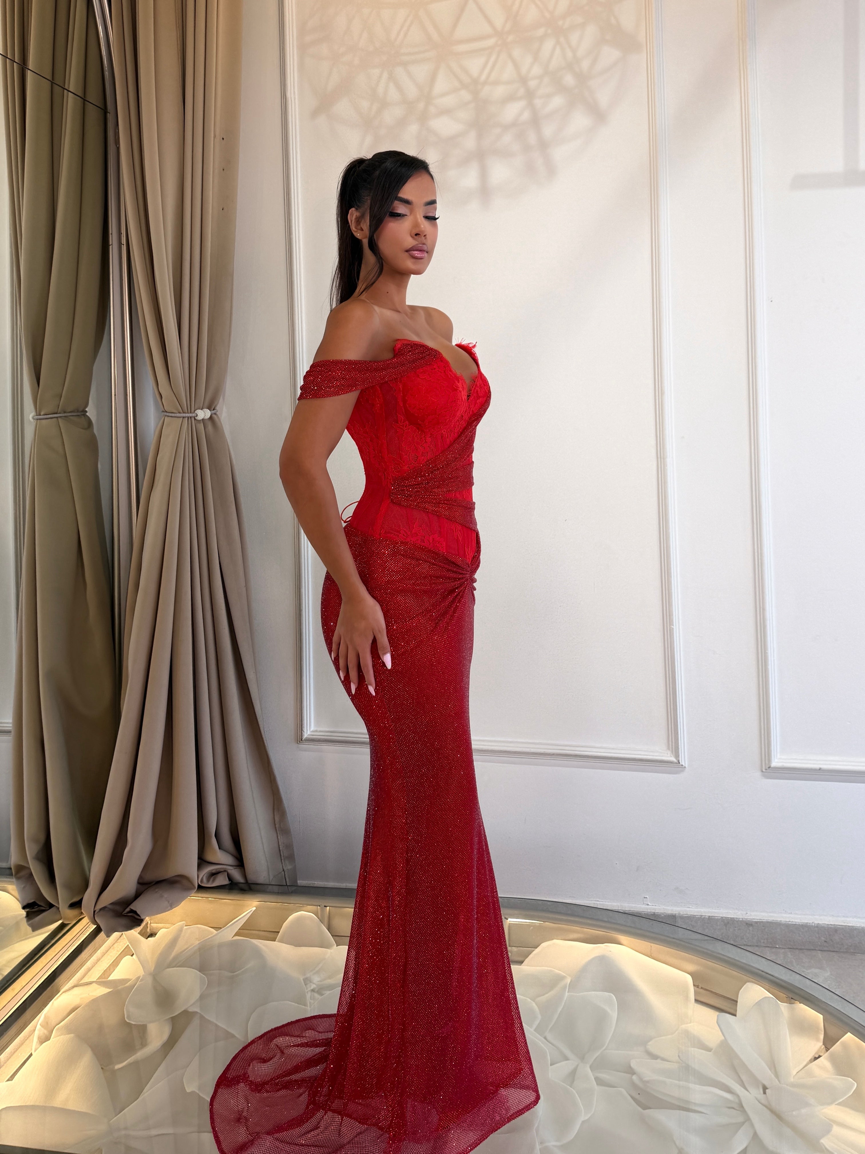Scarlet Lace-Up Draped Dress