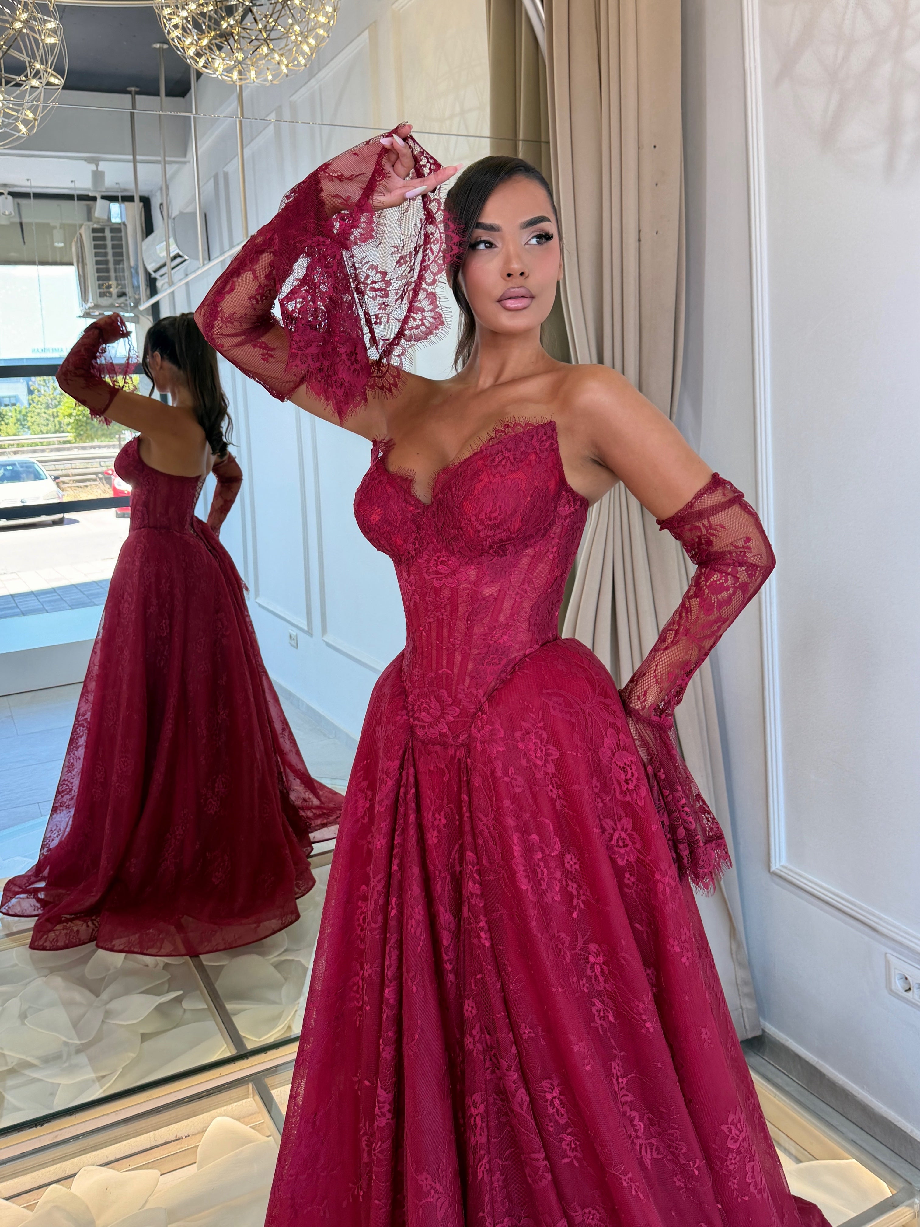 Burgundy French Lace Corset Gown
