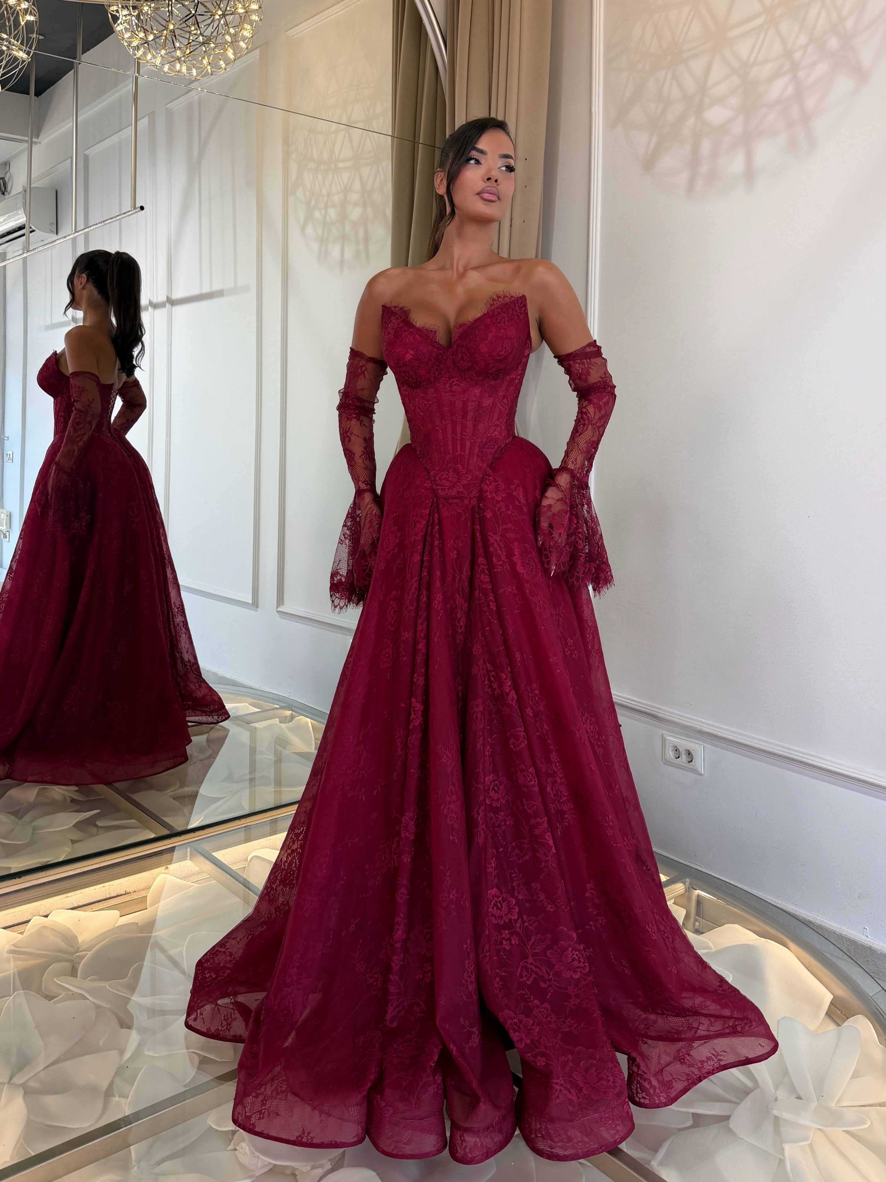 Burgundy French Lace Corset Gown