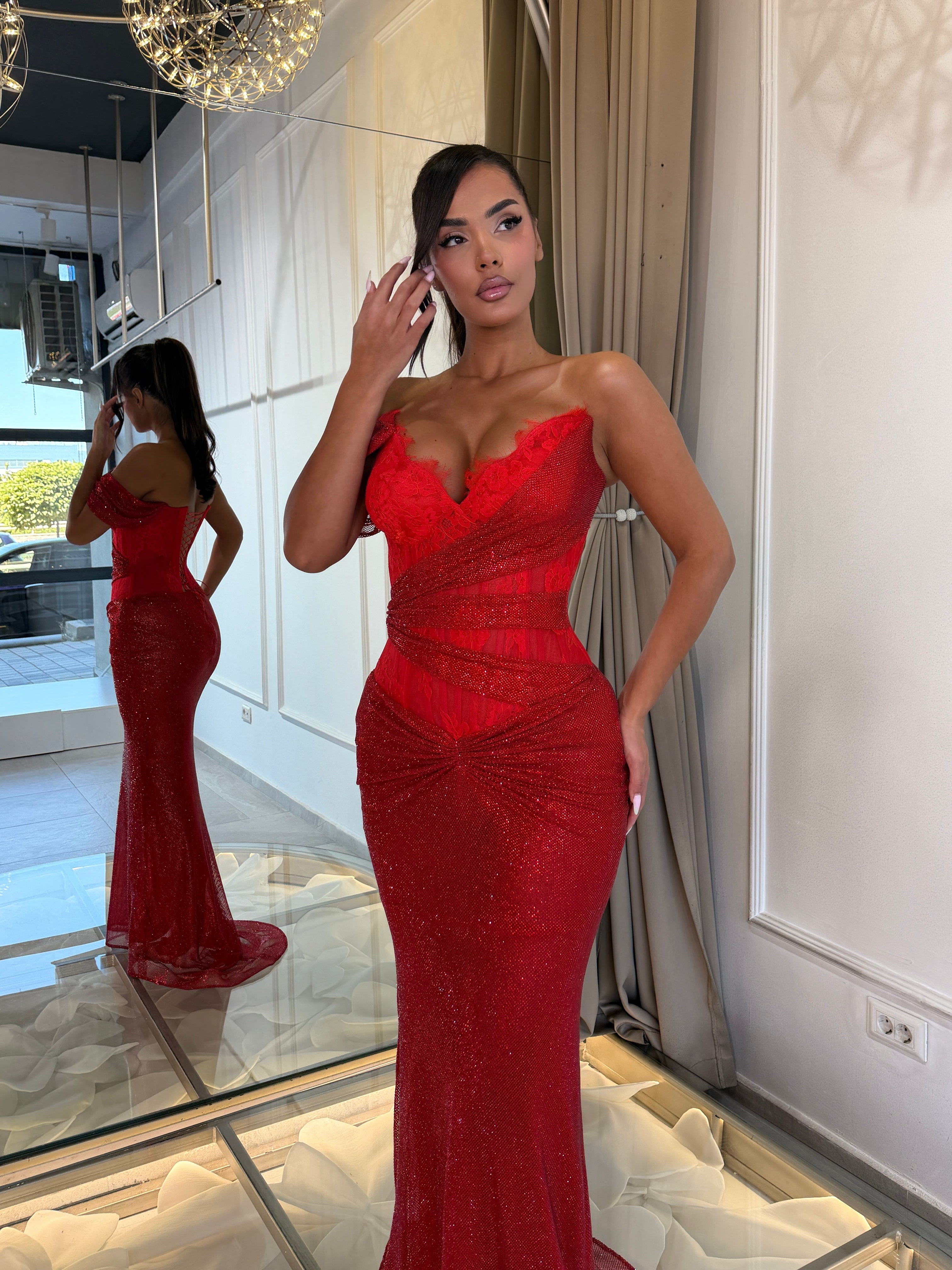 Scarlet Lace-Up Draped Dress