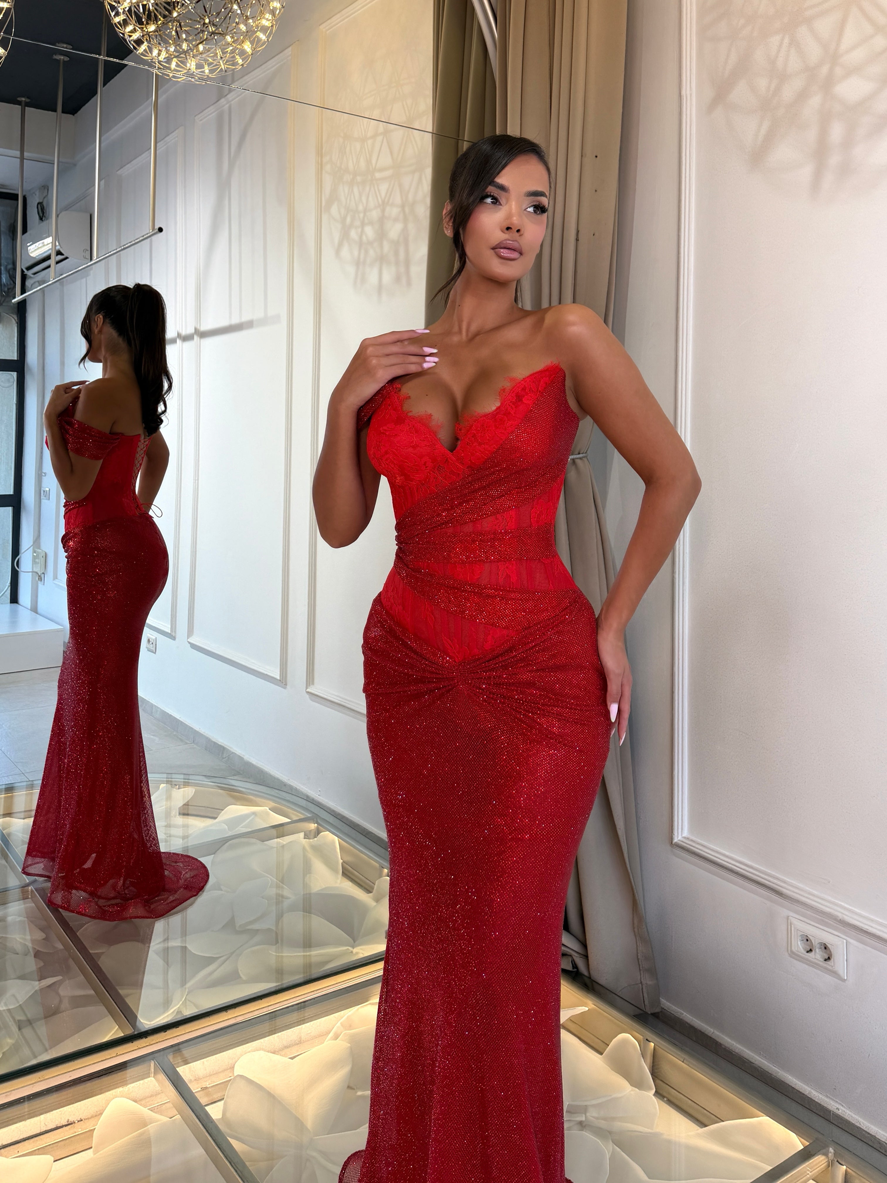 Scarlet Lace-Up Draped Dress