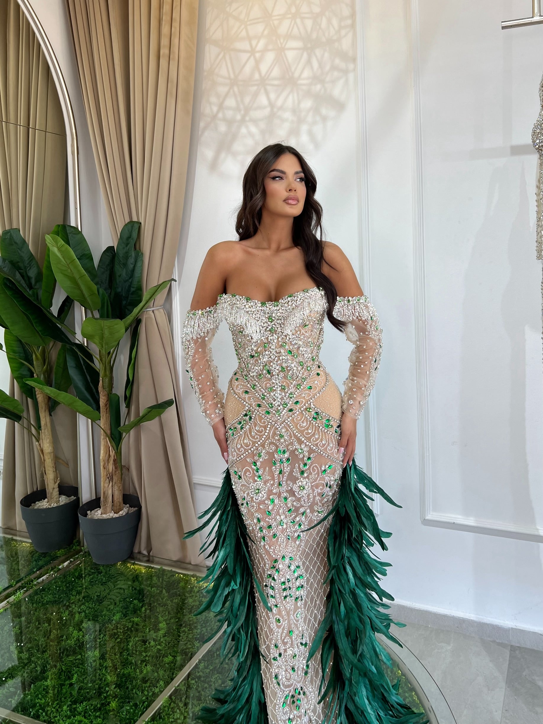 Feather Green Dress