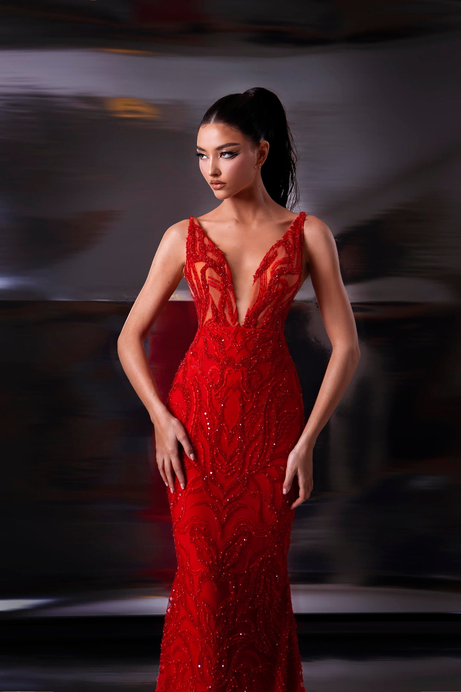 Elegant Red dress with lace