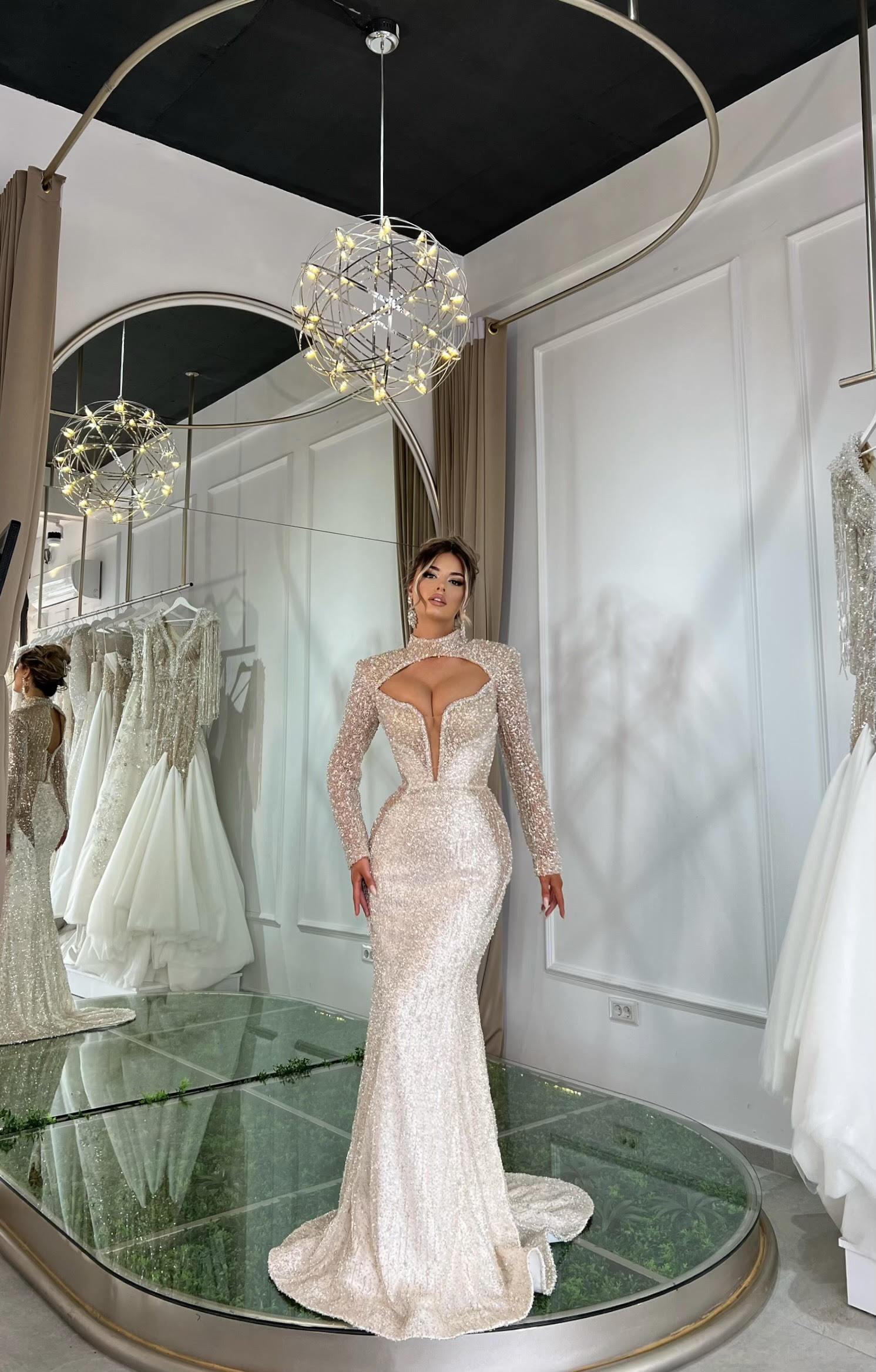 Half high neck dress